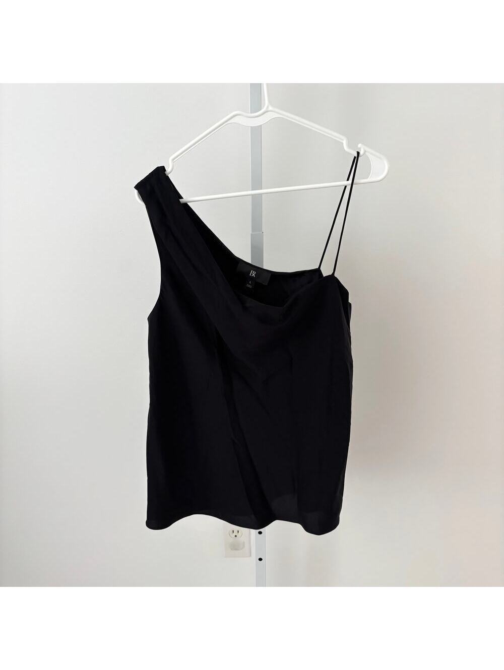 Banana Republic NWT Black 100% Silk Asymmetrical Strap Cami Top Size L